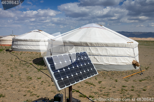 Image of Mongolian tent ger and solar panel