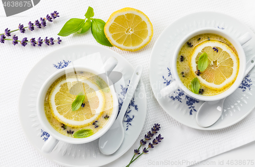 Image of Avgolemono - delicious Greek chicken egg and lemon soup