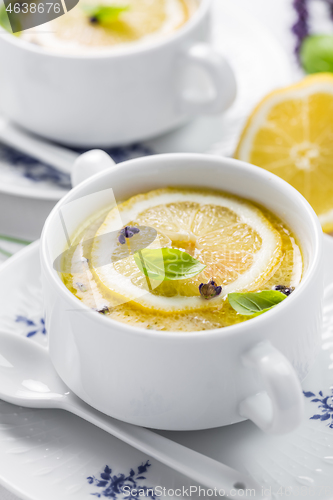 Image of Avgolemono - delicious Greek chicken egg and lemon soup