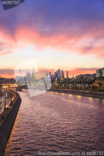 Image of Landmarks and Moskva River in the evening Moscow, Russia