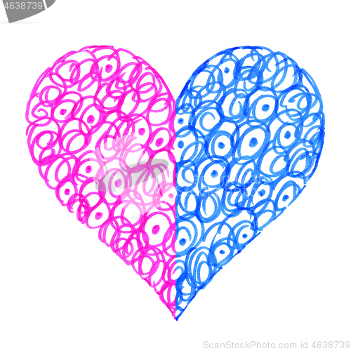 Image of Love symbol with abstract pattern, two colored halves of one hea