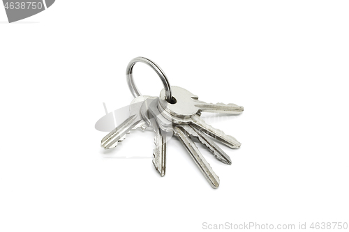 Image of Silver keys on the ring on white background