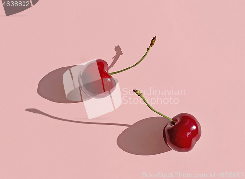 Image of fresh sweet cherries with long shadows