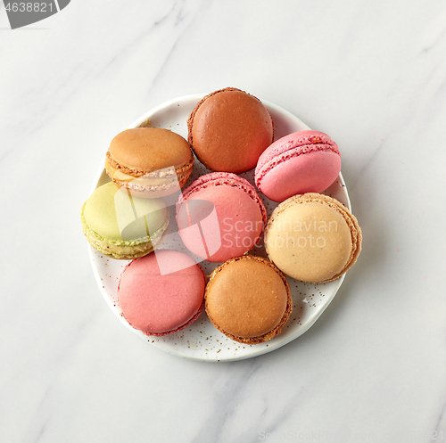 Image of plate of various colorful macaroons