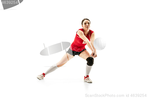 Image of Female professional volleyball player isolated on white