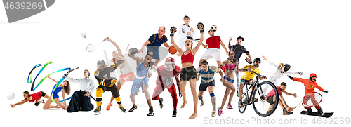 Image of Sport collage about kickboxing, soccer, american football, basketball, ice hockey, badminton, taekwondo, tennis, rugby