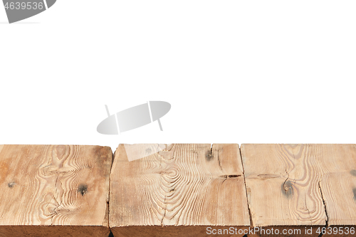 Image of Rough wooden table on a white background for display and montage your products.