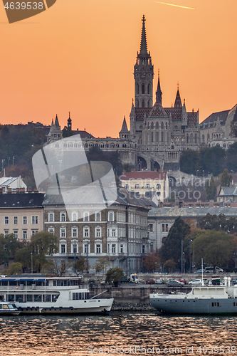 Image of Beautiful sunset view to Matthias Church in Budapest, Hungary.