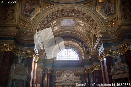 Image of Painting murals and frescoes inside Catholic Cathedral interior in Budapest.