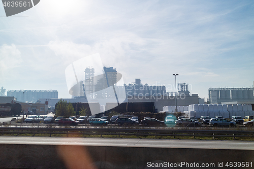 Image of Industrial landscape with big modern plant in Budapest, Hungary.