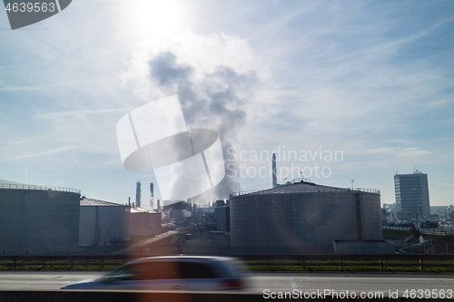 Image of Strong atmosphere industrial emission above power plant in Budapest, Hungary.