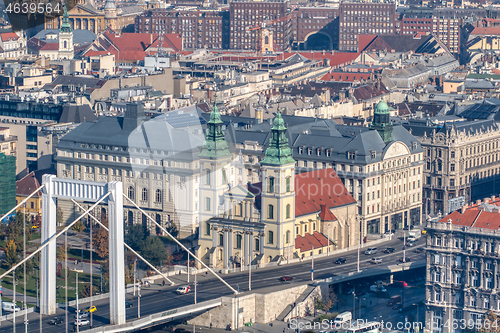 Image of Historical part of city Budapest, Hungary with old buildings and Elisabeth Bridge.