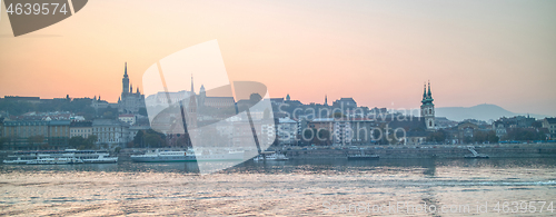 Image of Panoramic view of historical bank of Danube river in Budapest, Hungary.