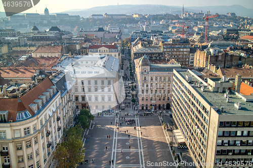 Image of Aerial view to the square before St. Stephen\'s Basilica in Budapest,