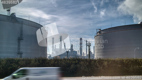 Image of Huge construction of large power station on the background of cloudy sky, Budapest.