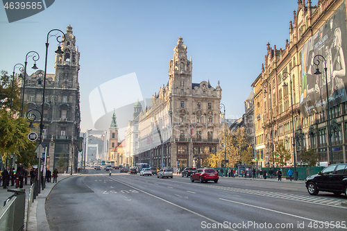 Image of Historical square before buildings of Klotild Palota, Palace in Budapest, Hungary.