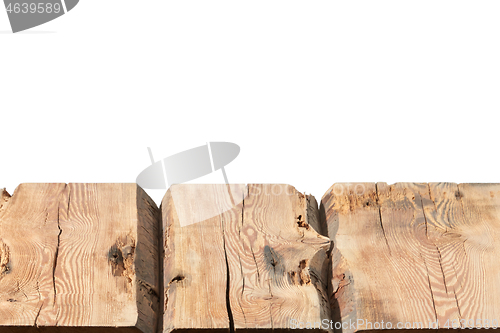 Image of Aged wooden table for montage or display products on a white background.