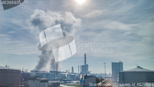 Image of Territory of power plant with atmosphere industrial emission wastes in Budapest, Hungary.