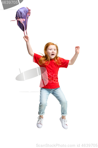 Image of Full length portrait of cute little kid in stylish jeans clothes