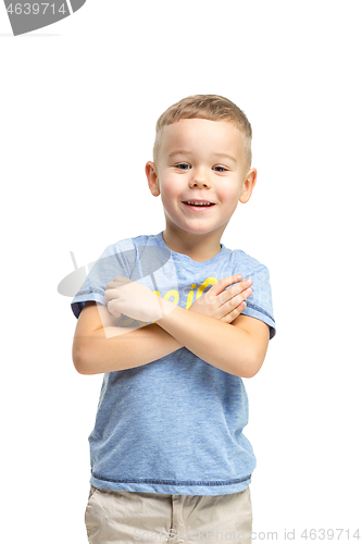 Image of Full length portrait of cute little kid in stylish clothes