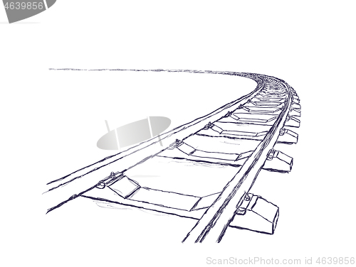 Image of The railway going forward. 3d vector illustration on a white. Hand-drawn pencil style