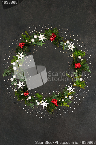 Image of Christmas Wreath with Winter Greenery and Baubles 