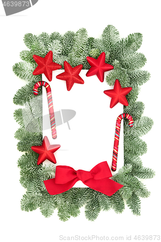 Image of Christmas Border Composition with Fir and Bauble Decorations