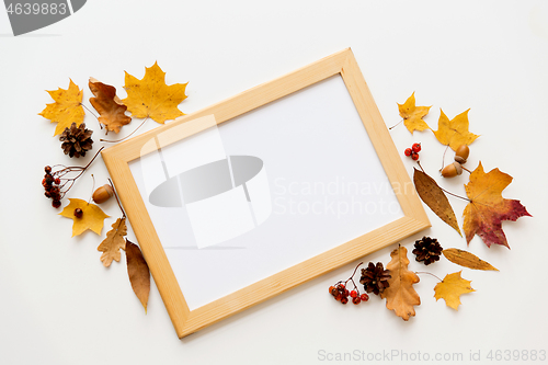 Image of autumn fruits and picture frame or whiteboard