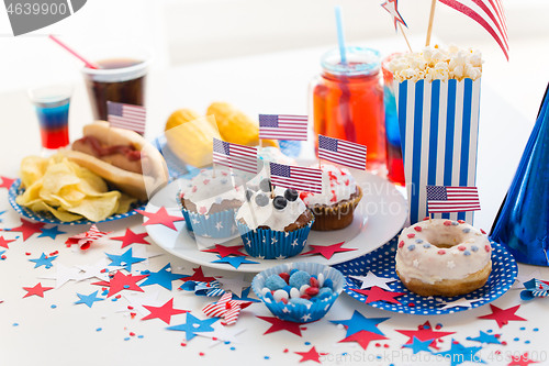 Image of food and drinks on american independence day party