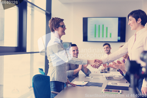 Image of business womans handshake