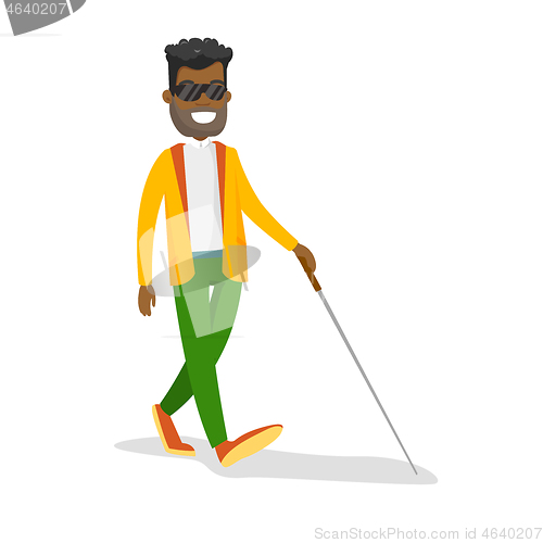 Image of Young african-american blind man with a stick.