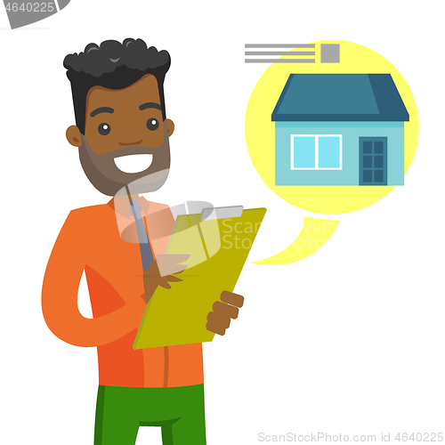 Image of Young african man reading real estate advertising.