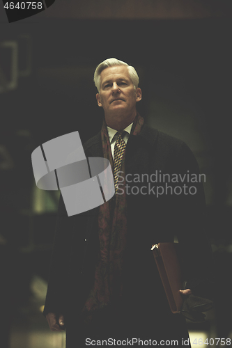 Image of handsome senior business man walking