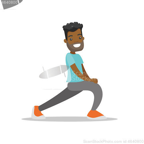 Image of African-american man doing stretching exercise.