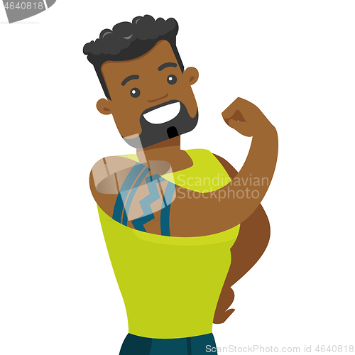 Image of African-american man with a tattoo showing biceps.