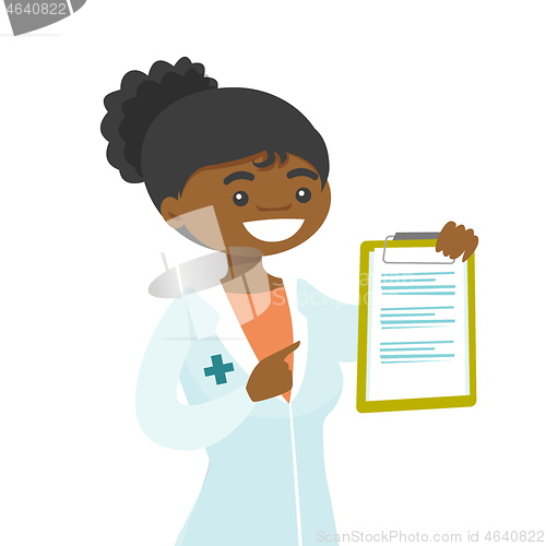 Image of Young african-american doctor with a clipboard.