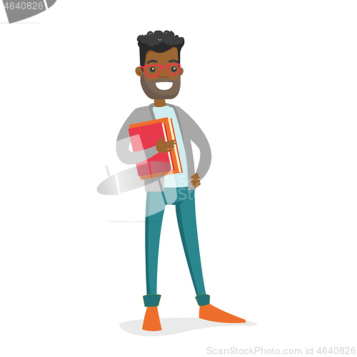 Image of African-american college student holding books.