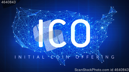 Image of ICO initial coin offering banner with USA map.