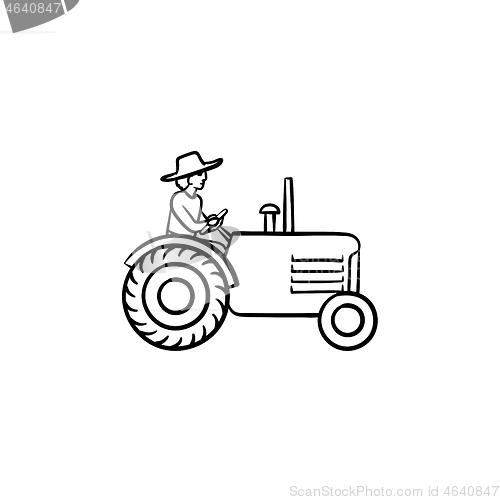 Image of Man driving tractor hand drawn sketch icon.