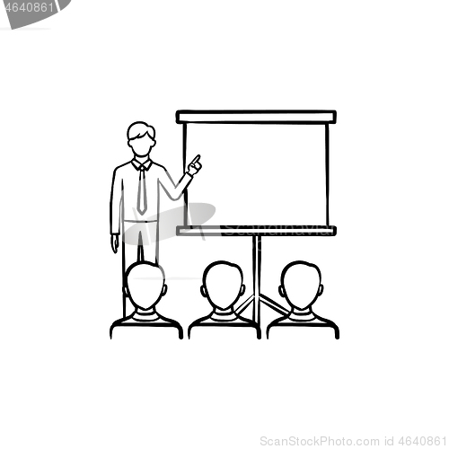 Image of Presentation training hand drawn sketch icon.