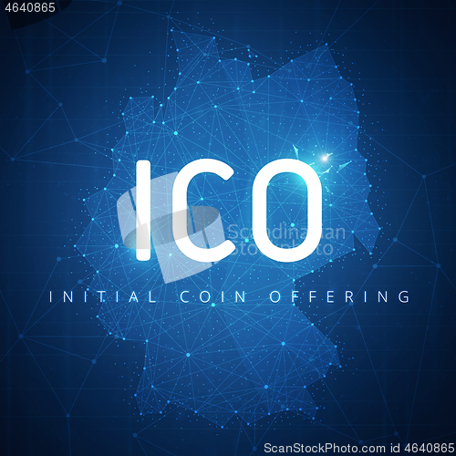 Image of ICO initial coin offering banner with Germany map.