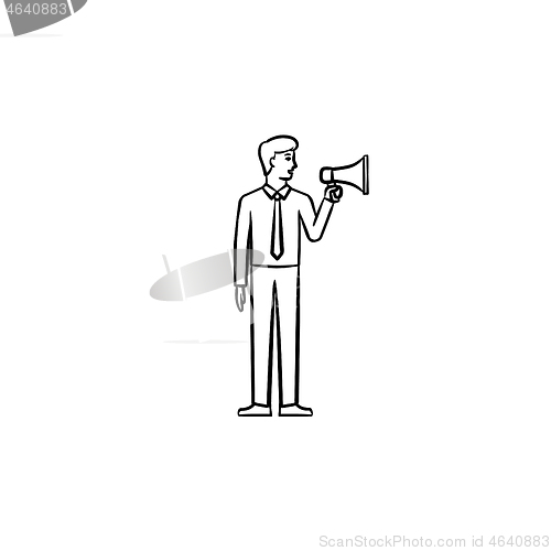 Image of Businessman with megaphone hand drawn sketch icon.
