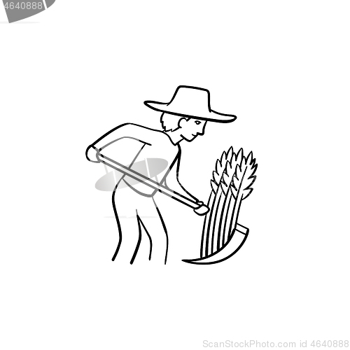Image of Farmer working on the field hand drawn sketch icon