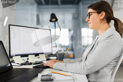 Image of businesswoman with computer working at office