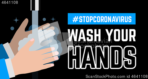 Image of Wash your hand. Vector flat illustration on black