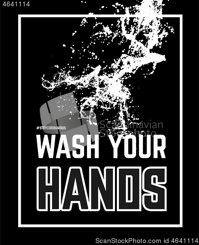 Image of Wash your hand. Vector illustration with water splash