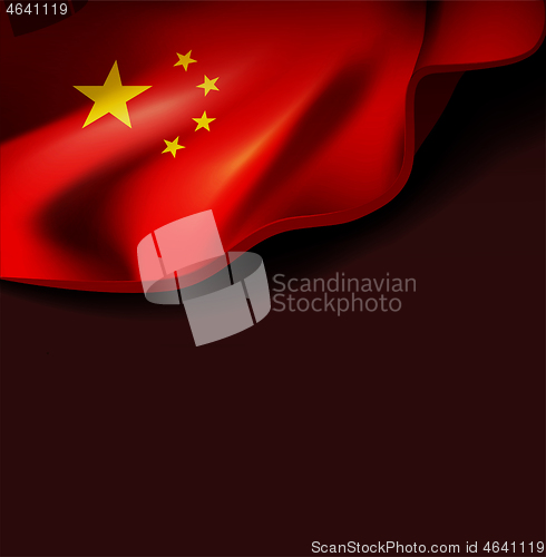 Image of Waving flag of china. Vector illustration on dark background