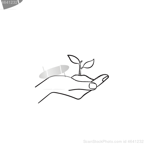 Image of Human hand with sprout hand drawn sketch icon.