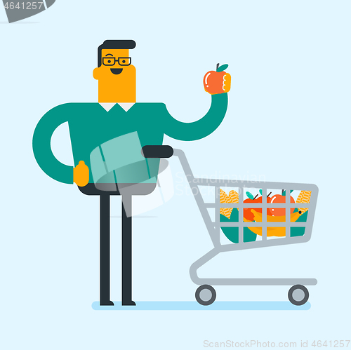 Image of Caucasian man doing shopping at the grocery shop