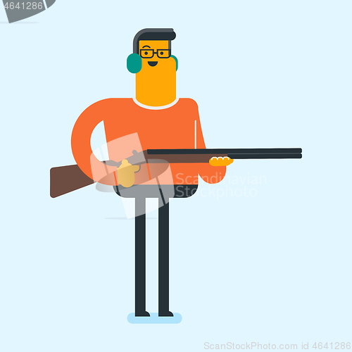 Image of Caucasian white man aiming with a rifle gun.